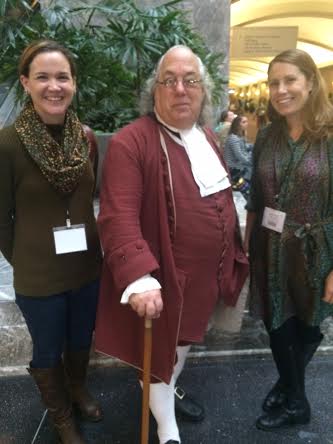 Mrs. Fagen, left, and Mrs. Cook hanging with Ben Franklin at the National Science Teachers Association (NSTA) convention in Philadelphia.