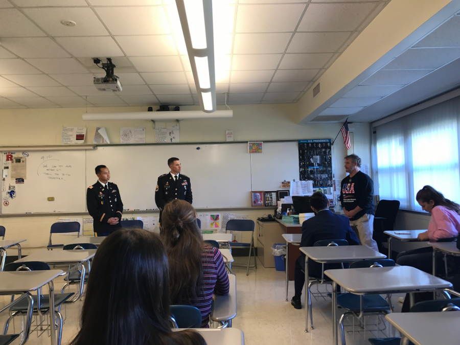 Students in C11 listen to veterans with discussion guided by Social Studies department member, Mr. Costantino